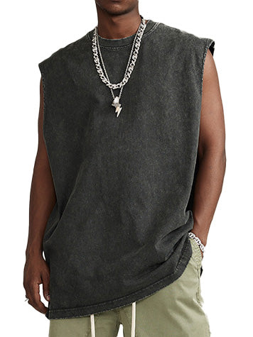 Men's Simple Washed Comfortable Loose Sleeveless T-shirt