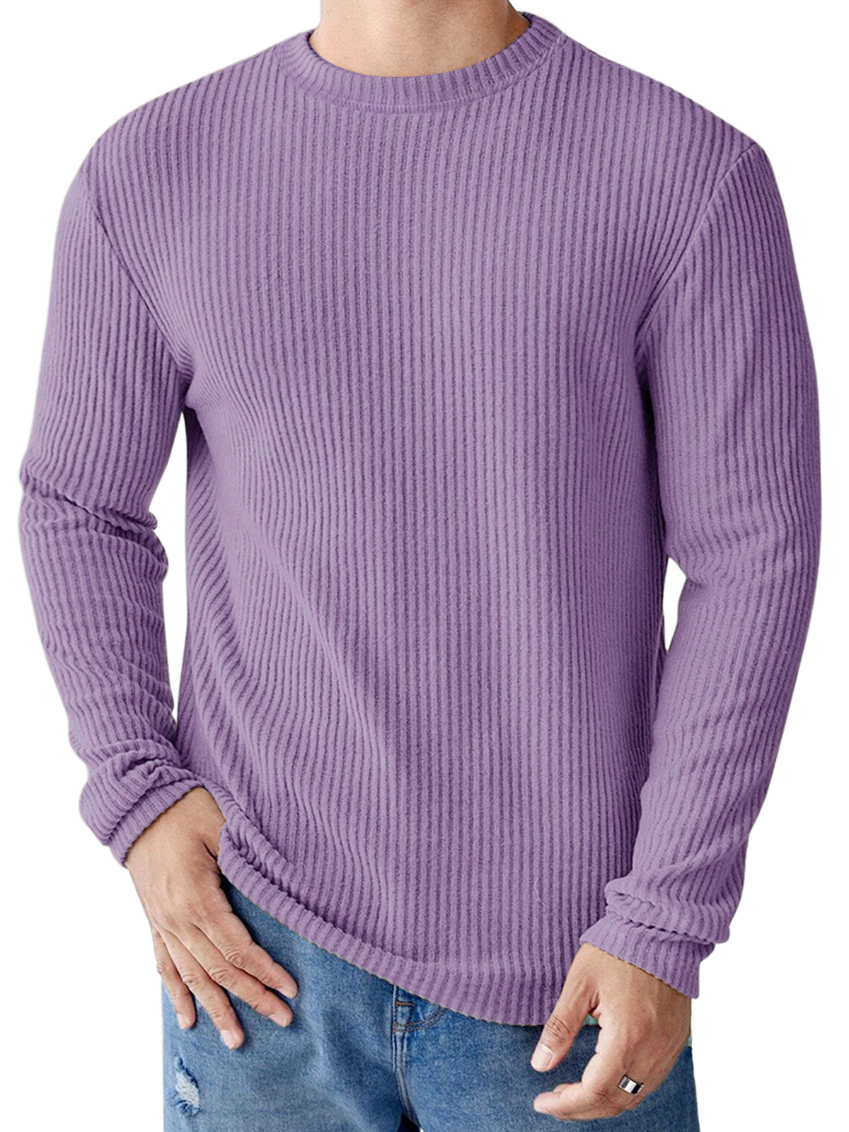 Men's Casual Round Neck Striped Loose Large Size Long Sleeve T-Shirt