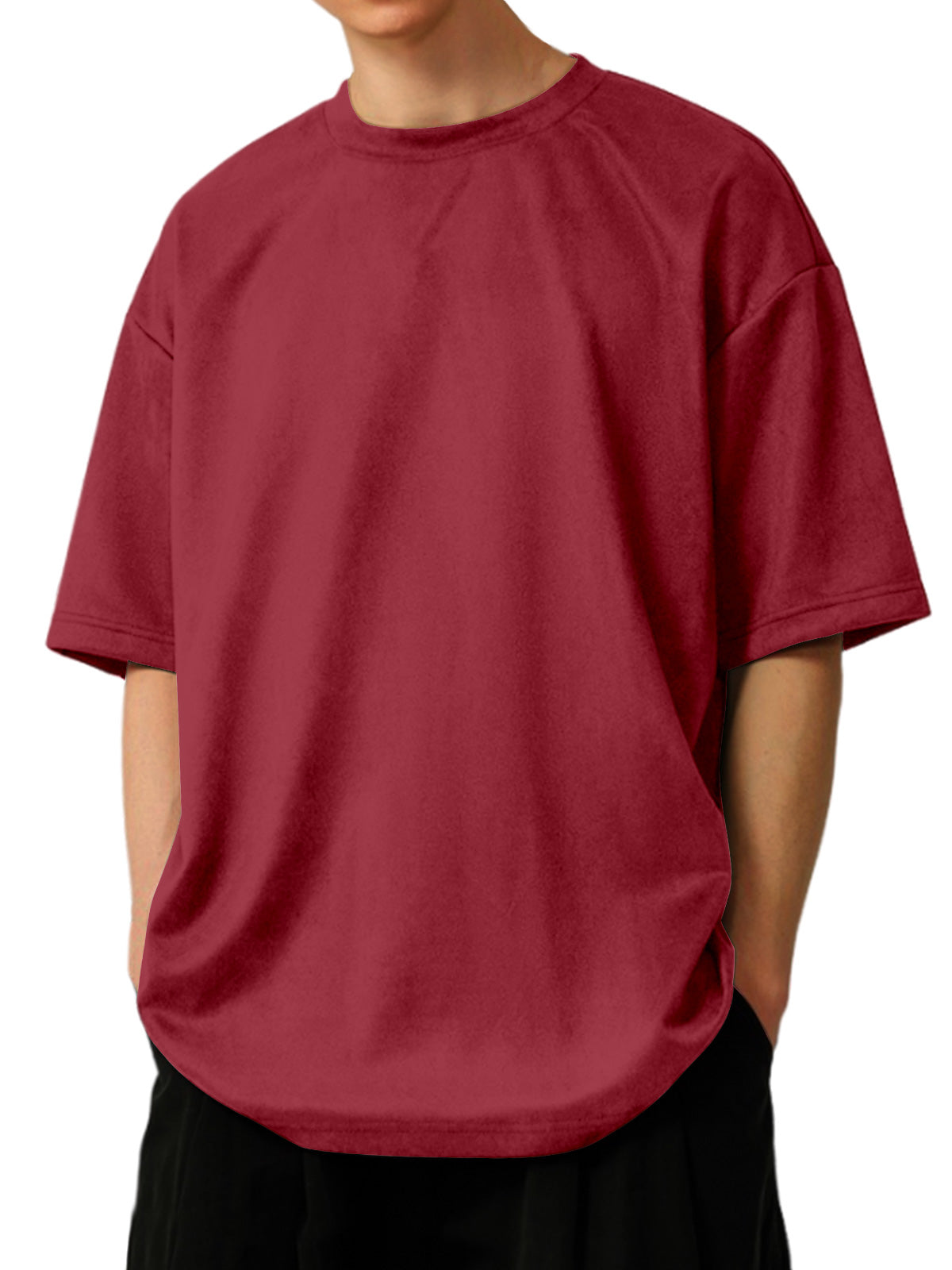 Men's Solid Color Round Neck Suede Short Sleeve T-Shirt