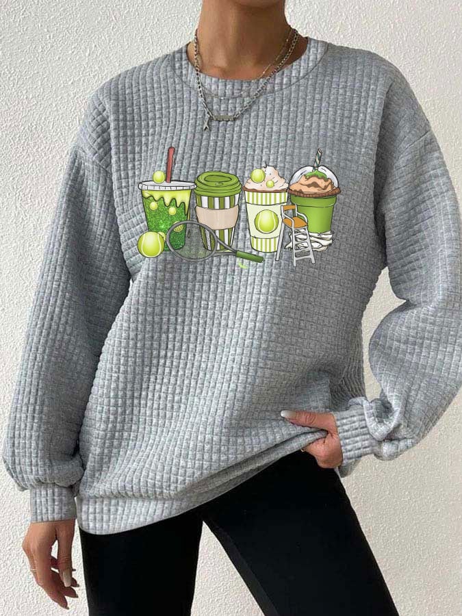 Women's Tennis Drink Printed Waffle Sweatshirt