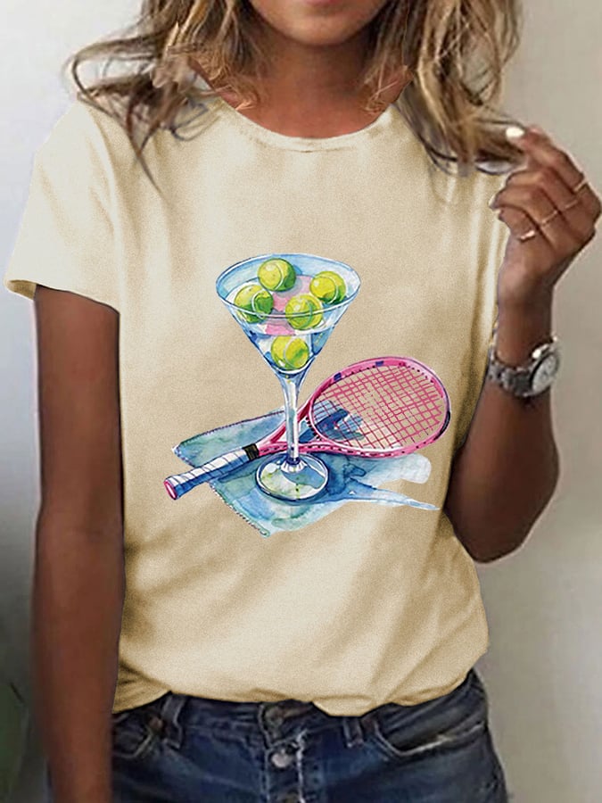 Women's Funny Tennis Print T-Shirt