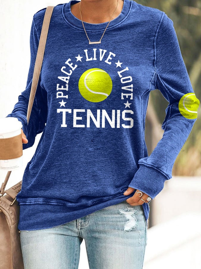 Women's Retro Peace Live Love Tennis Print Sweatshirt