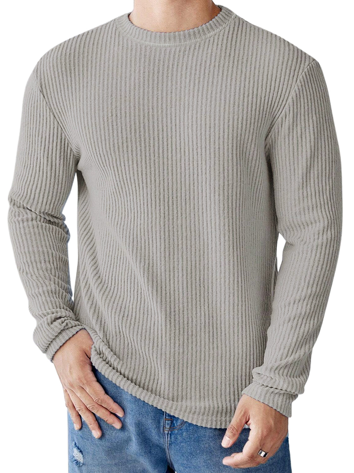 Men's Casual Round Neck Striped Loose Large Size Long Sleeve T-Shirt