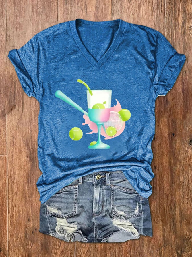 Women's Funny Tennis Tennis Lover Print V-Neck T-Shirt