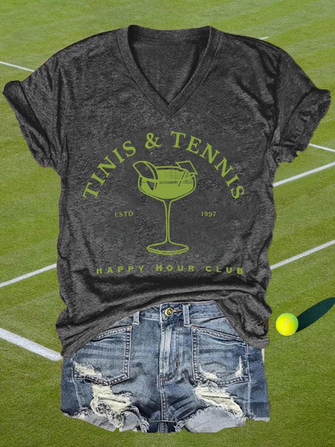 Women's Tinis And Tennis Casual V-Neck Tee