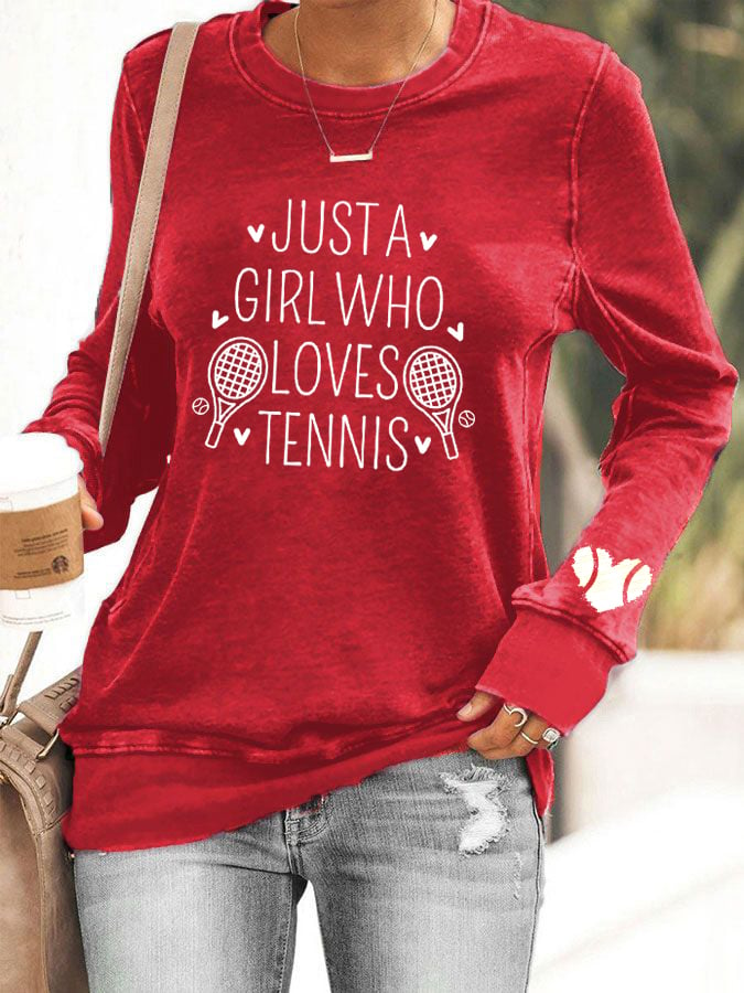 Women's "Just A Girl Who Loves Tennis" printed casual sweatshirt