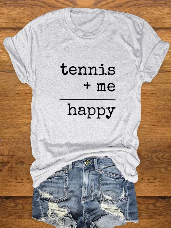 Women's "Tennis+me=happy" printed T-shirt