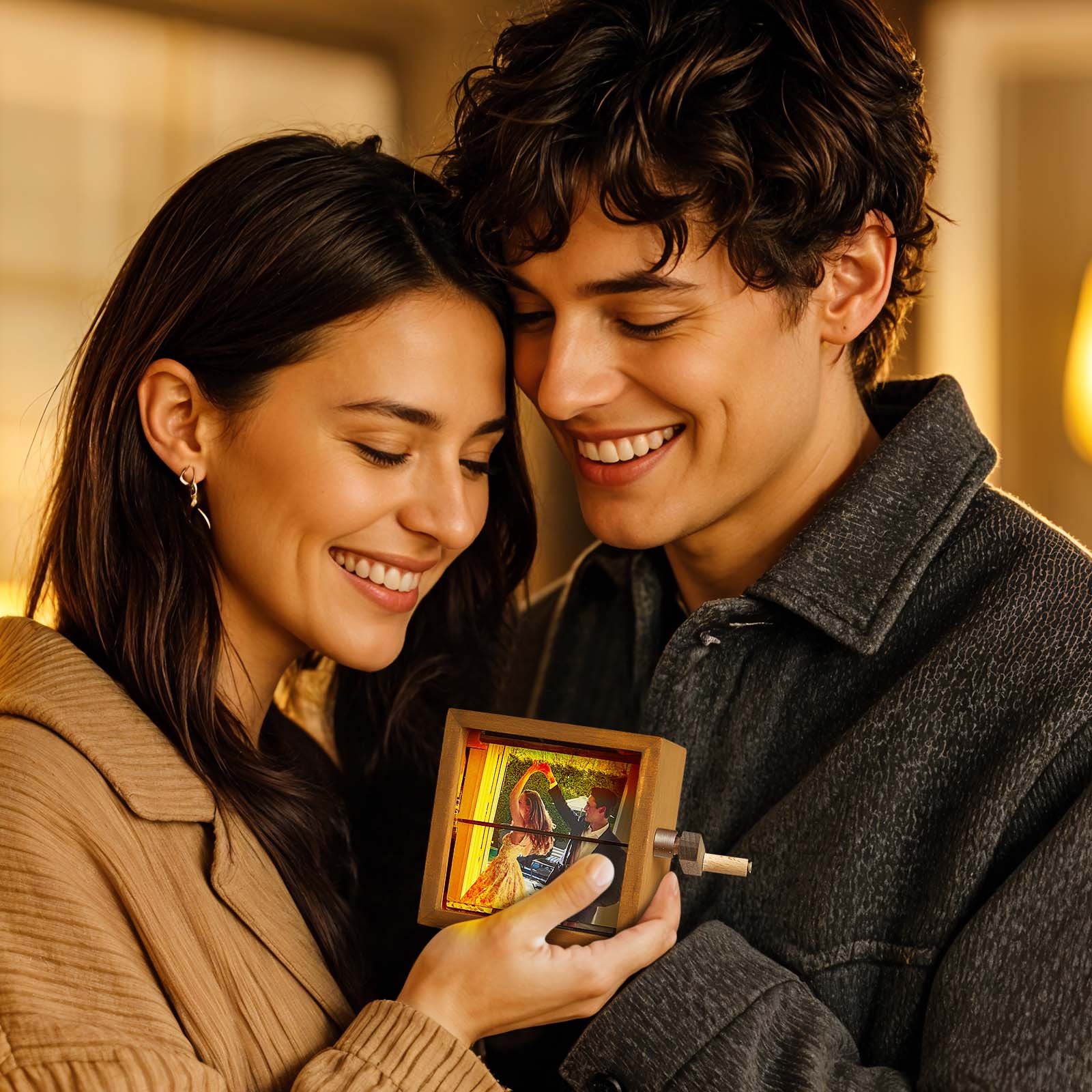 Custom photo flipbook frame, hand-cranked animation, black walnut baby cube—an inventive gift for treasured memories