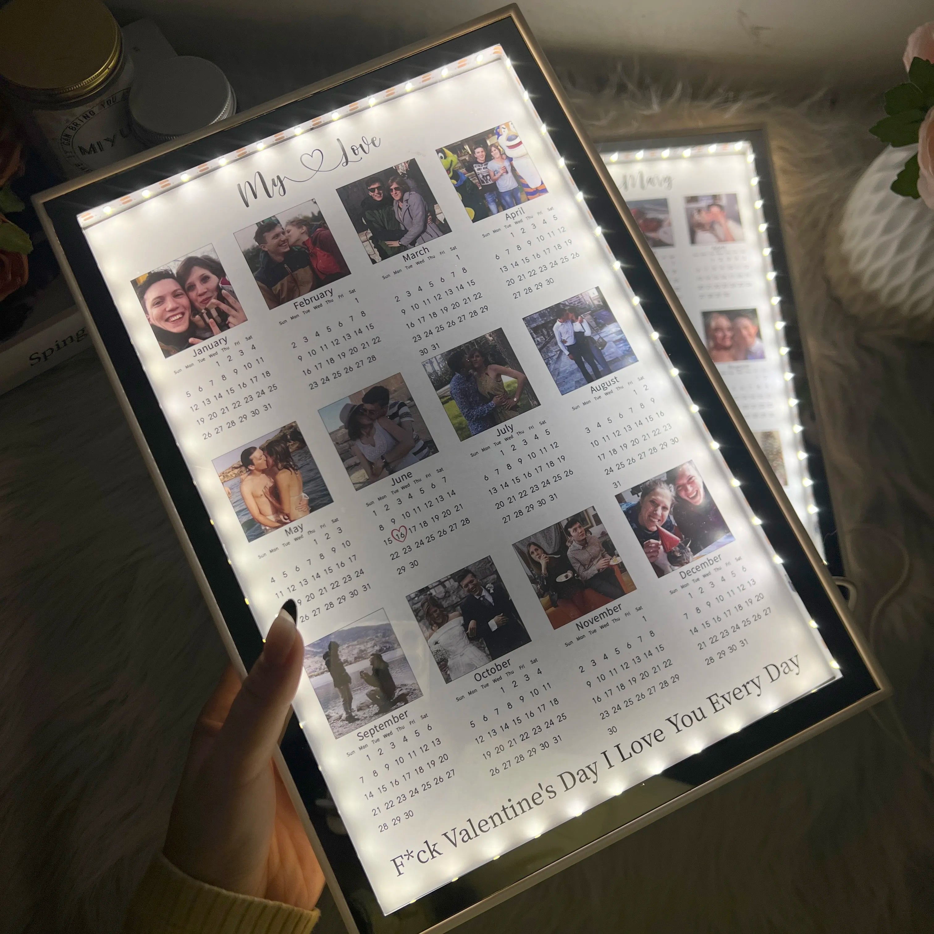 Moxllcustore™ Personalized Photo Calendar Mirror Light Box