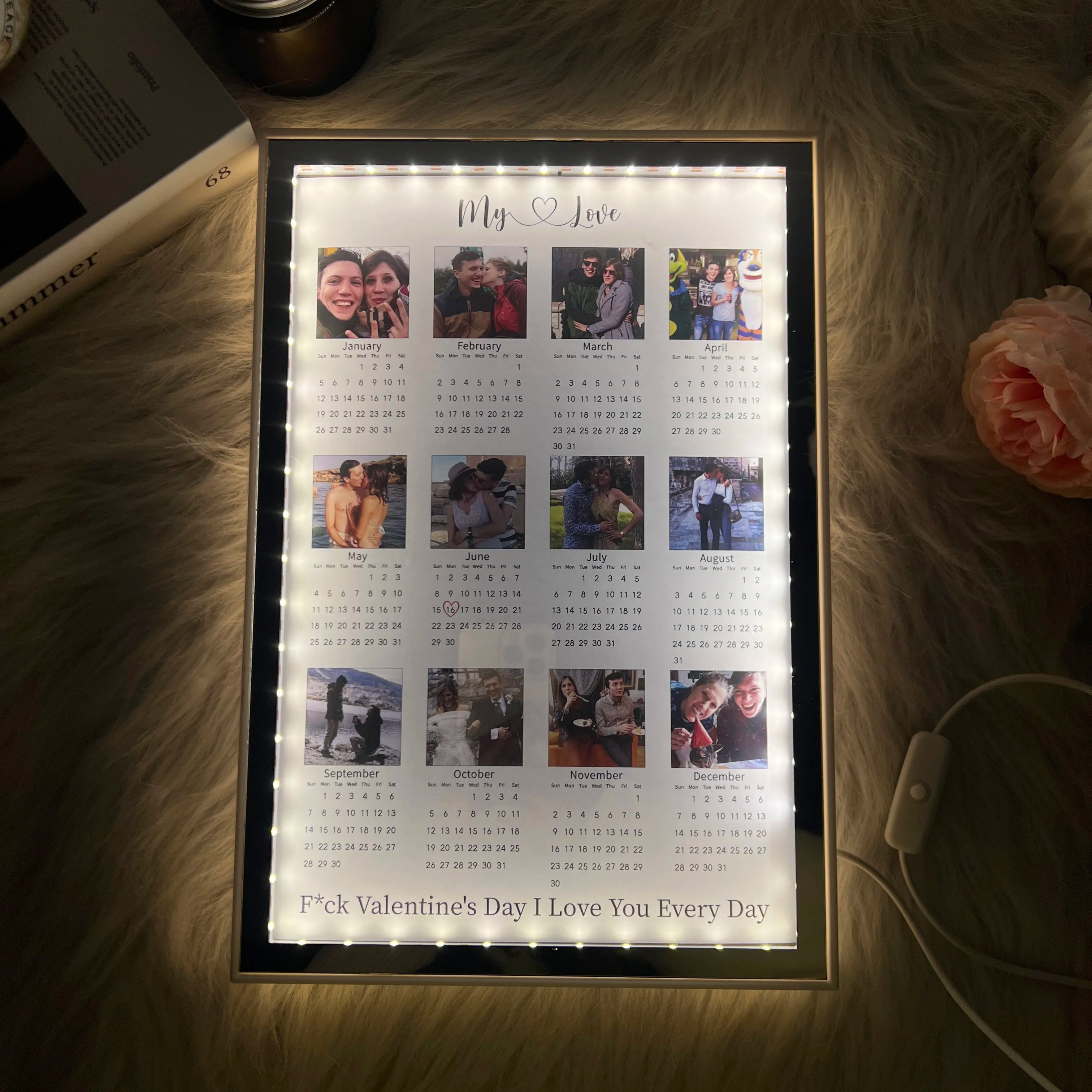 Moxllcustore™ Personalized Photo Calendar Mirror Light Box