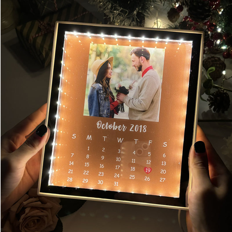 Moxllcustore™ Personalized Photo Calendar Mirror Light Box