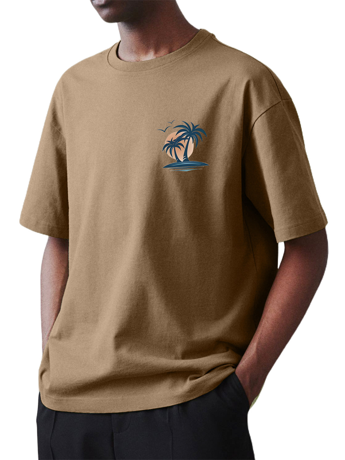 Men's 100% Cotton Basic Casual Palm Tree Print Everyday Short Sleeve T-Shirt