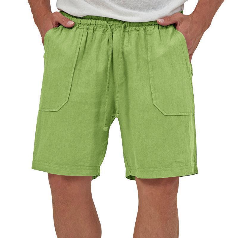 Men's solid color cotton and linen casual loose three-quarter shorts