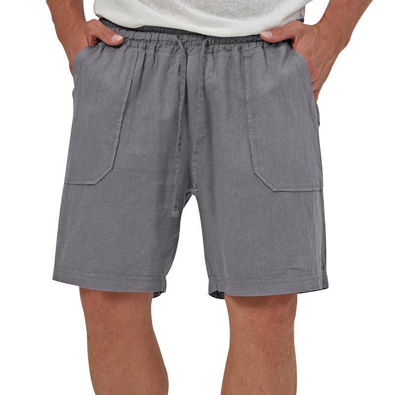 Men's solid color cotton and linen casual loose three-quarter shorts