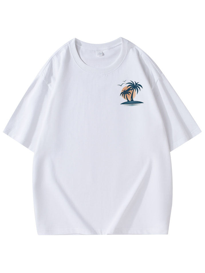 Men's 100% Cotton Basic Casual Palm Tree Print Everyday Short Sleeve T-Shirt