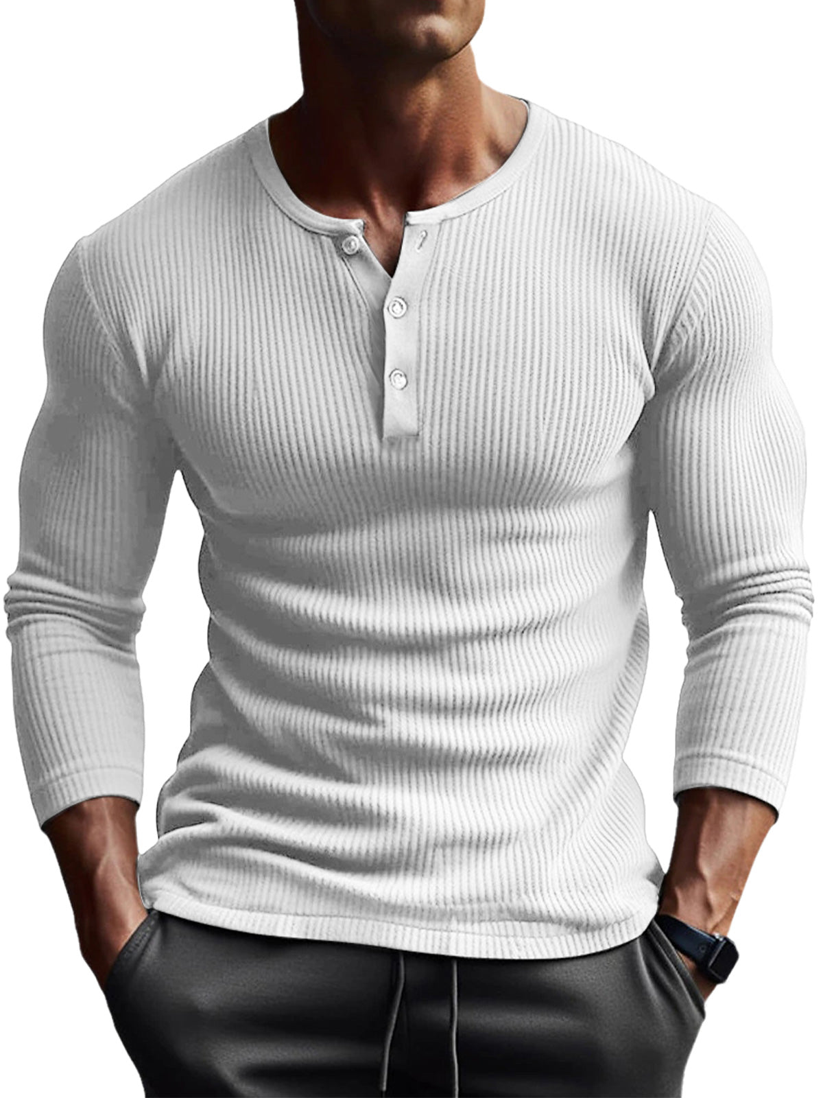 Men's Button Pit Solid Color Long Sleeve Henley T-Shirt Top