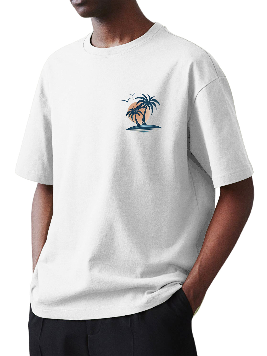 Men's 100% Cotton Basic Casual Palm Tree Print Everyday Short Sleeve T-Shirt