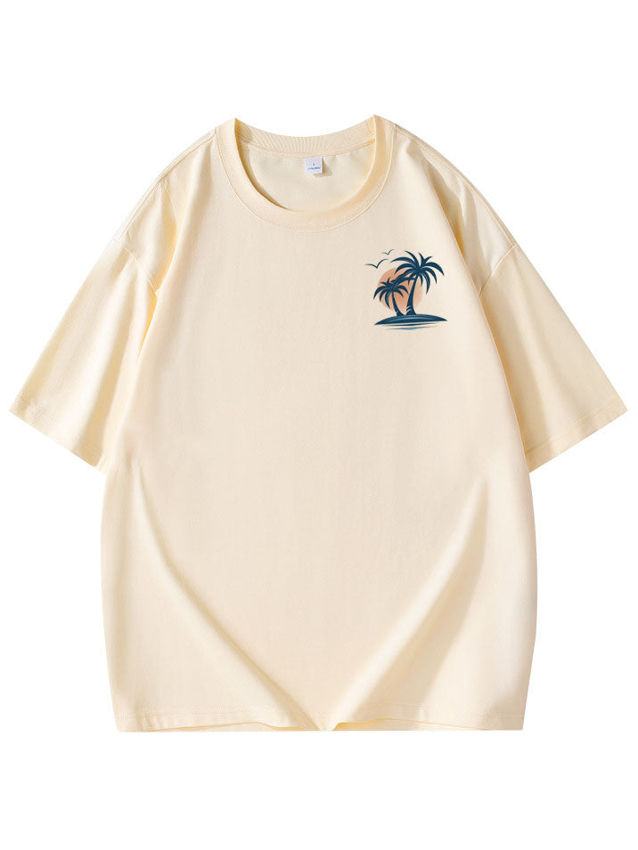 Men's 100% Cotton Basic Casual Palm Tree Print Everyday Short Sleeve T-Shirt