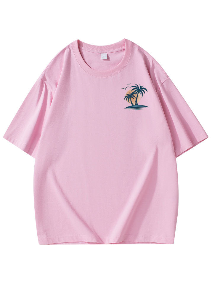 Men's 100% Cotton Basic Casual Palm Tree Print Everyday Short Sleeve T-Shirt