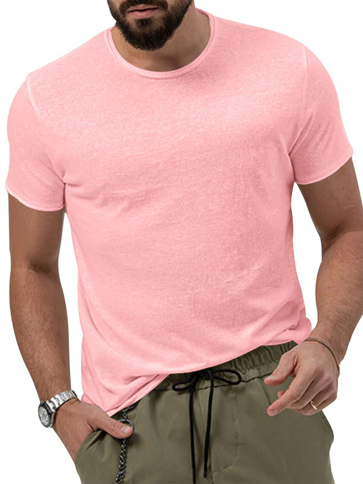 Men's Solid Color Breathable Round Neck Short Sleeve T-Shirt