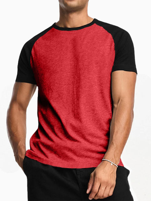 Men's 32-count Double Yarn Contrasting Raglan Round Neck 240g Heavyweight Short-sleeved T-shirt