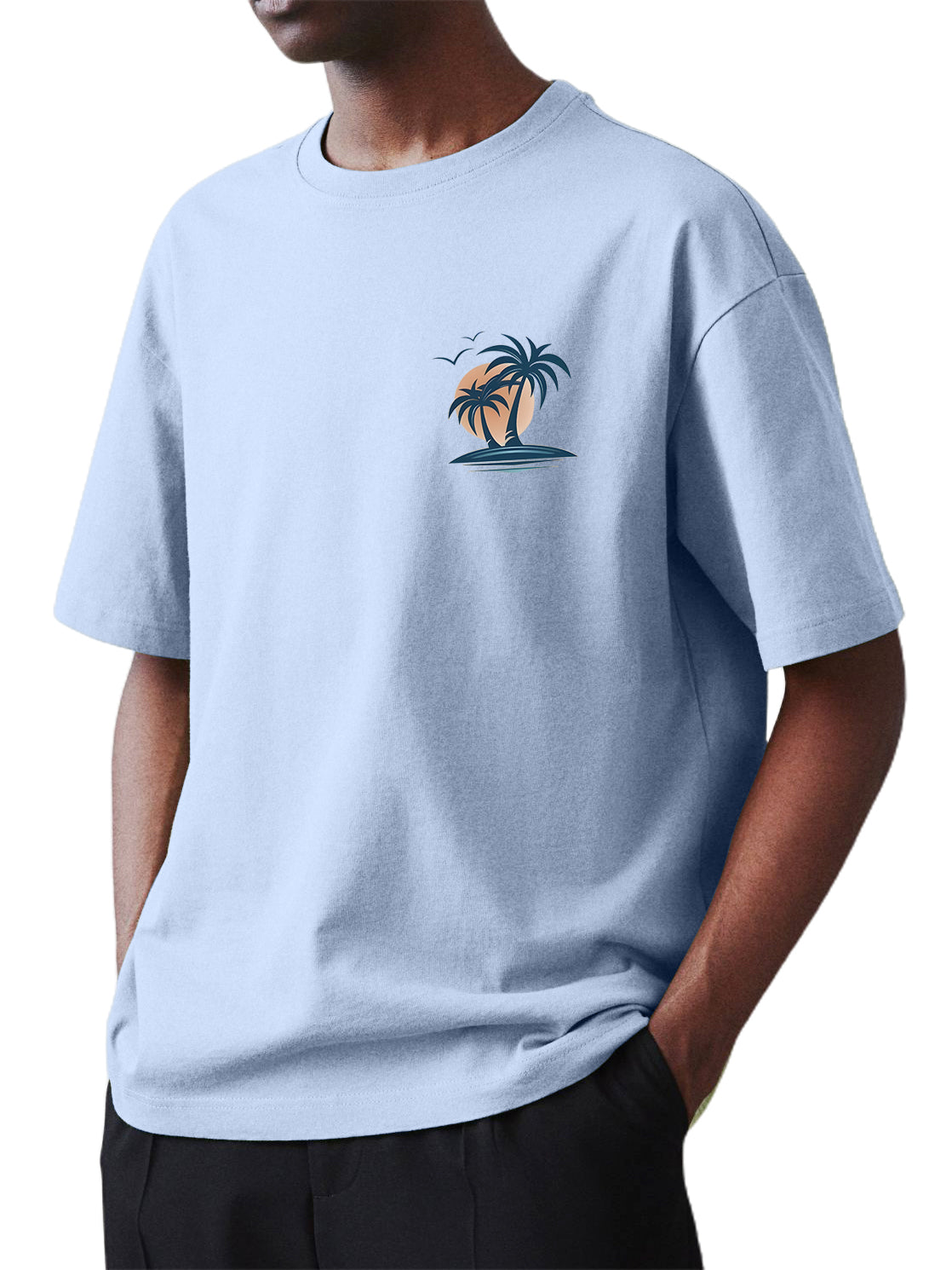 Men's 100% Cotton Basic Casual Palm Tree Print Everyday Short Sleeve T-Shirt