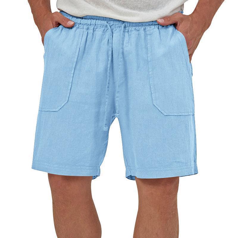 Men's solid color cotton and linen casual loose three-quarter shorts