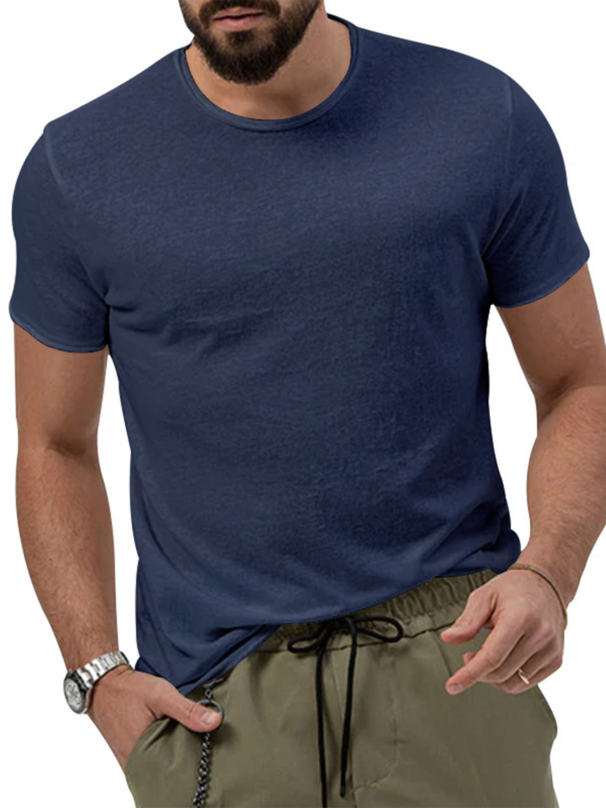 Men's Solid Color Breathable Round Neck Short Sleeve T-Shirt