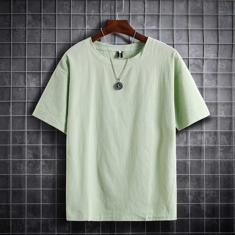 Men's Cotton and Linen Round Neck Short-Sleeved T-shirt