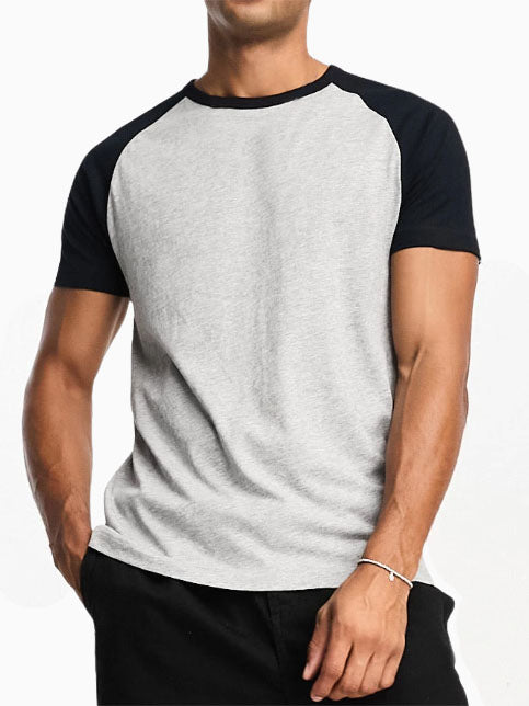 Men's 32-count Double Yarn Contrasting Raglan Round Neck 240g Heavyweight Short-sleeved T-shirt