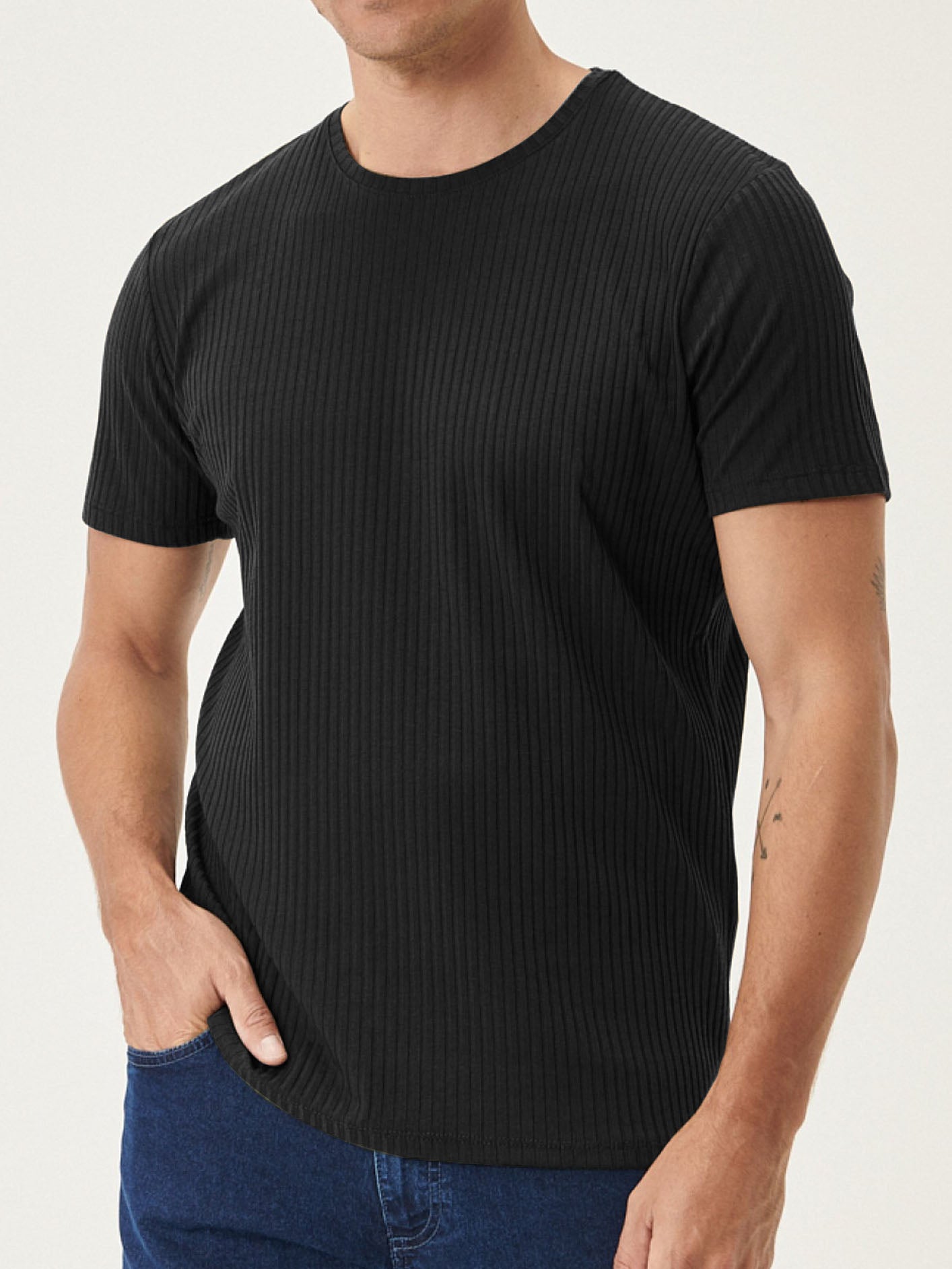 Men's Elastic Pit Rib Casual Round Neck Short-sleeved T-shirt