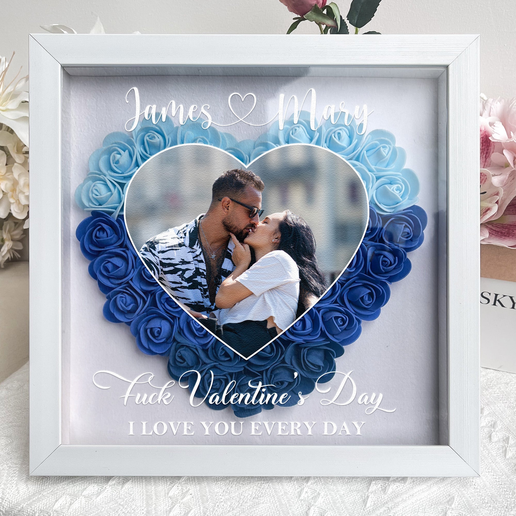 Valentine's Day I Love You Every Day - Personalized Photo Flower Shadow Box