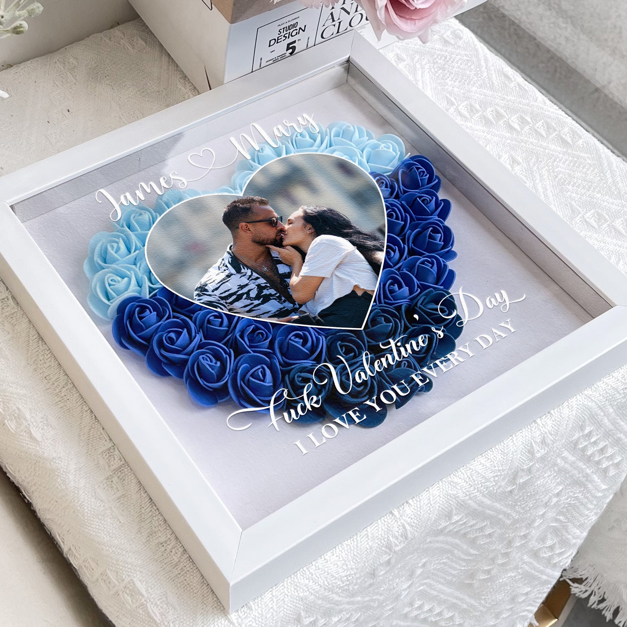 Valentine's Day I Love You Every Day - Personalized Photo Flower Shadow Box