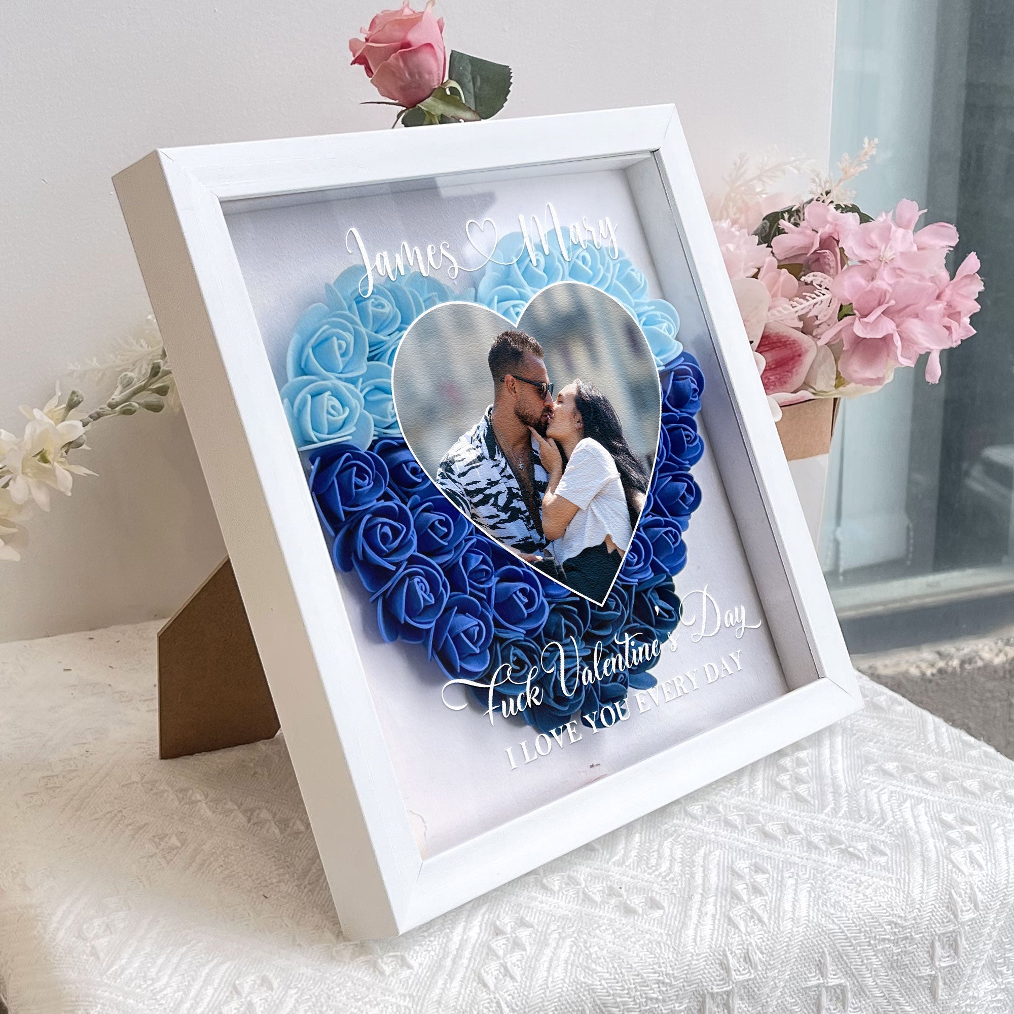 Valentine's Day I Love You Every Day - Personalized Photo Flower Shadow Box