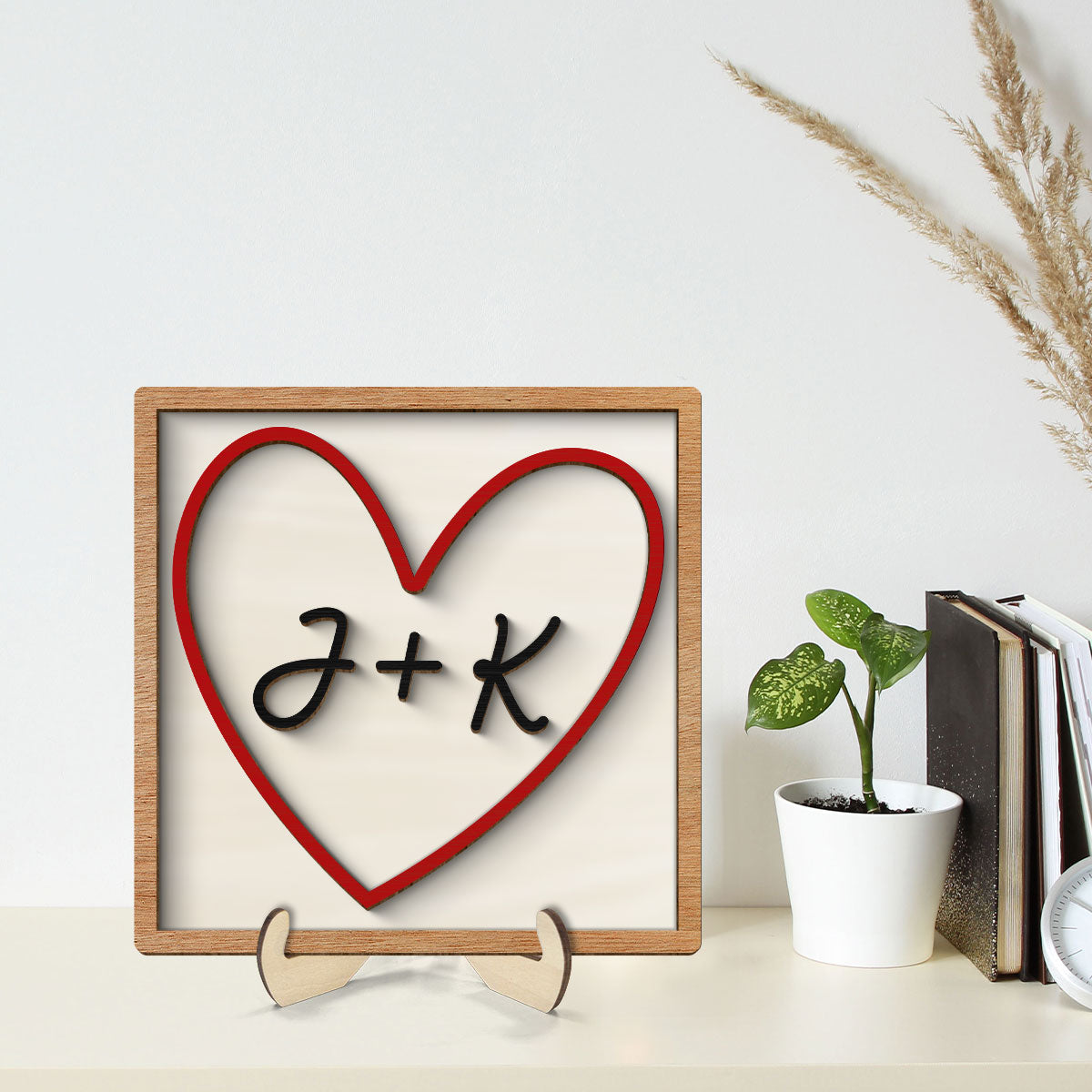 Personalized Initials Heart Sign Personalized 2-Layered Wooden Plaque, Tiered Tray Valentines Signs or Shelf Signs