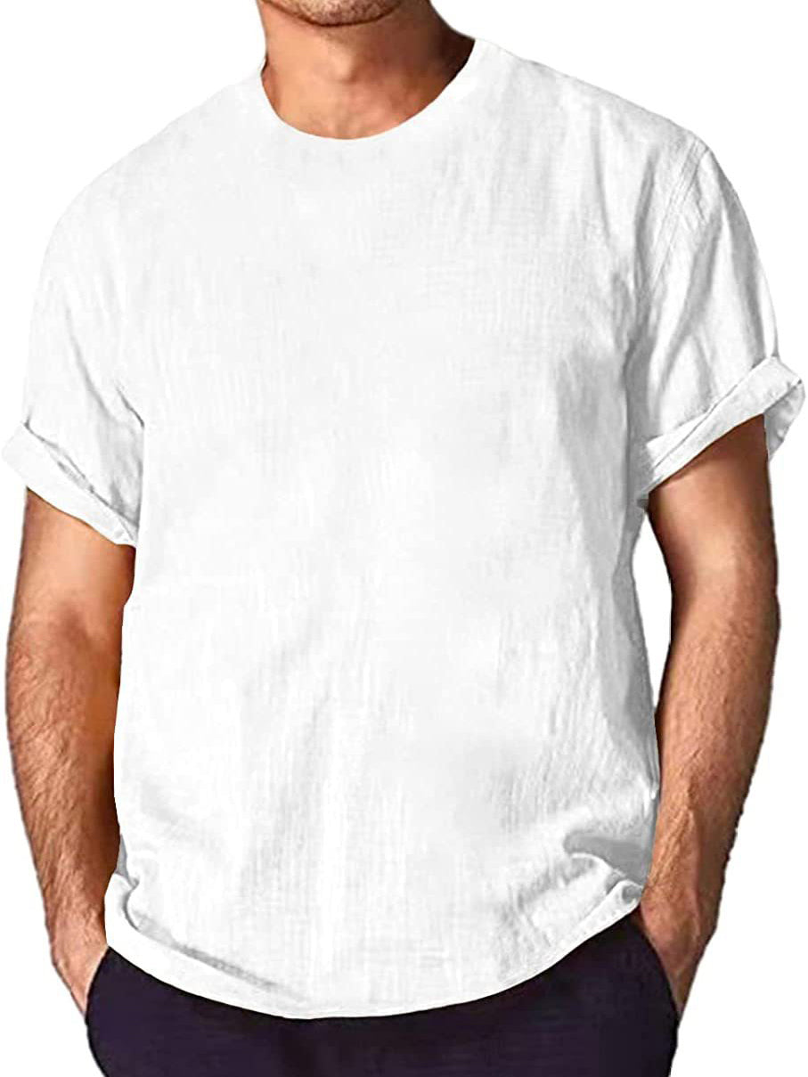 Men's Solid Color Cotton And Linen Short-sleeved T-shirt