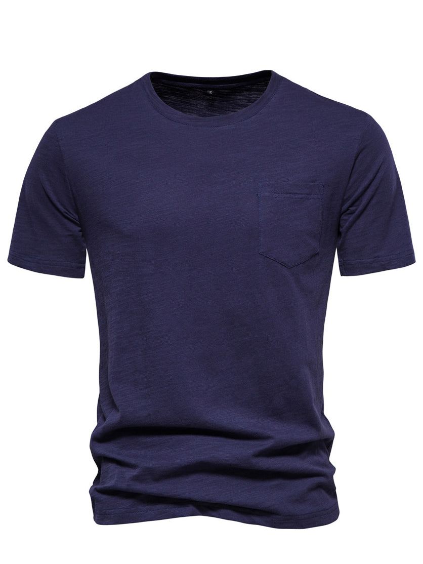 Men's Round Neck Pocket Cotton Short Sleeve T-shirt