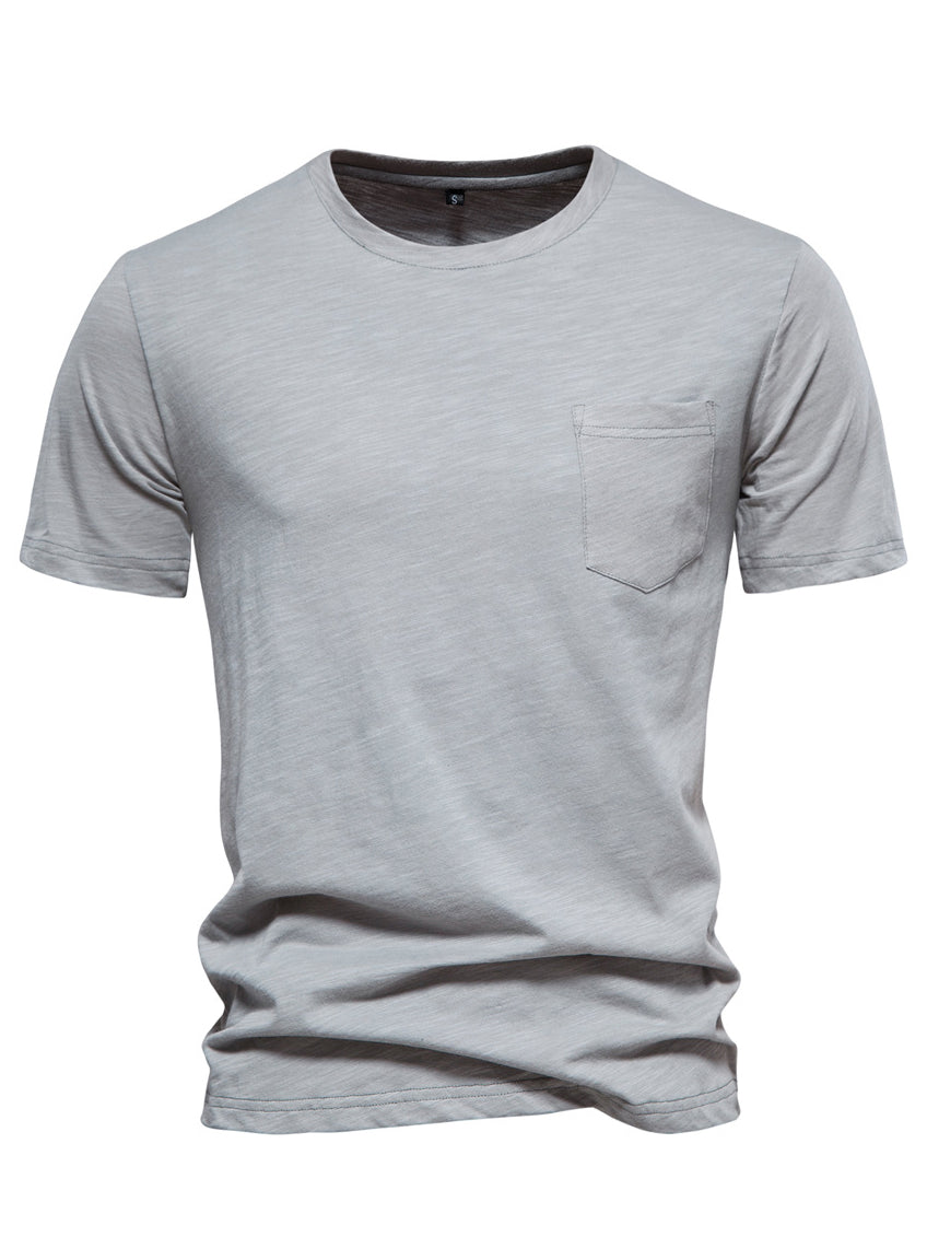 Men's Round Neck Pocket Cotton Short Sleeve T-shirt