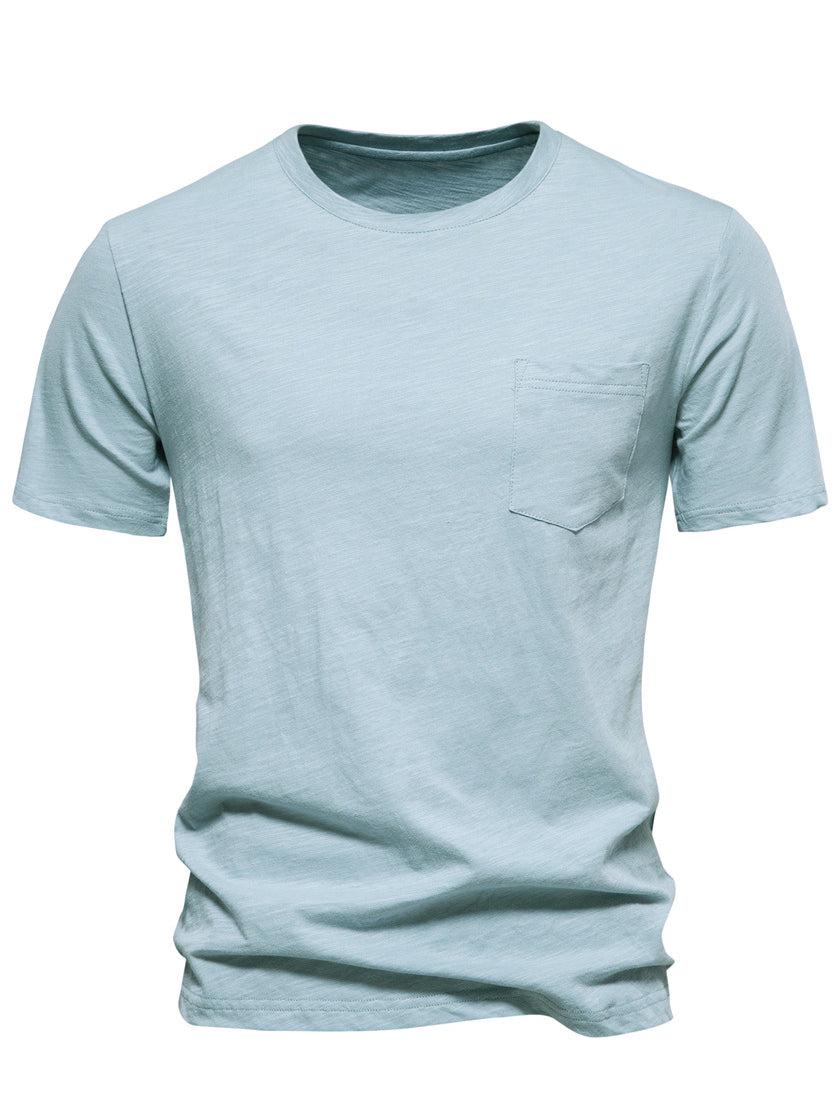 Men's Round Neck Pocket Cotton Short Sleeve T-shirt