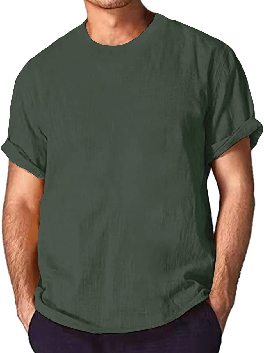 Men's Solid Color Cotton And Linen Short-sleeved T-shirt