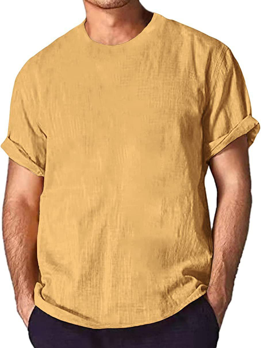 Men's Solid Color Cotton And Linen Short-sleeved T-shirt