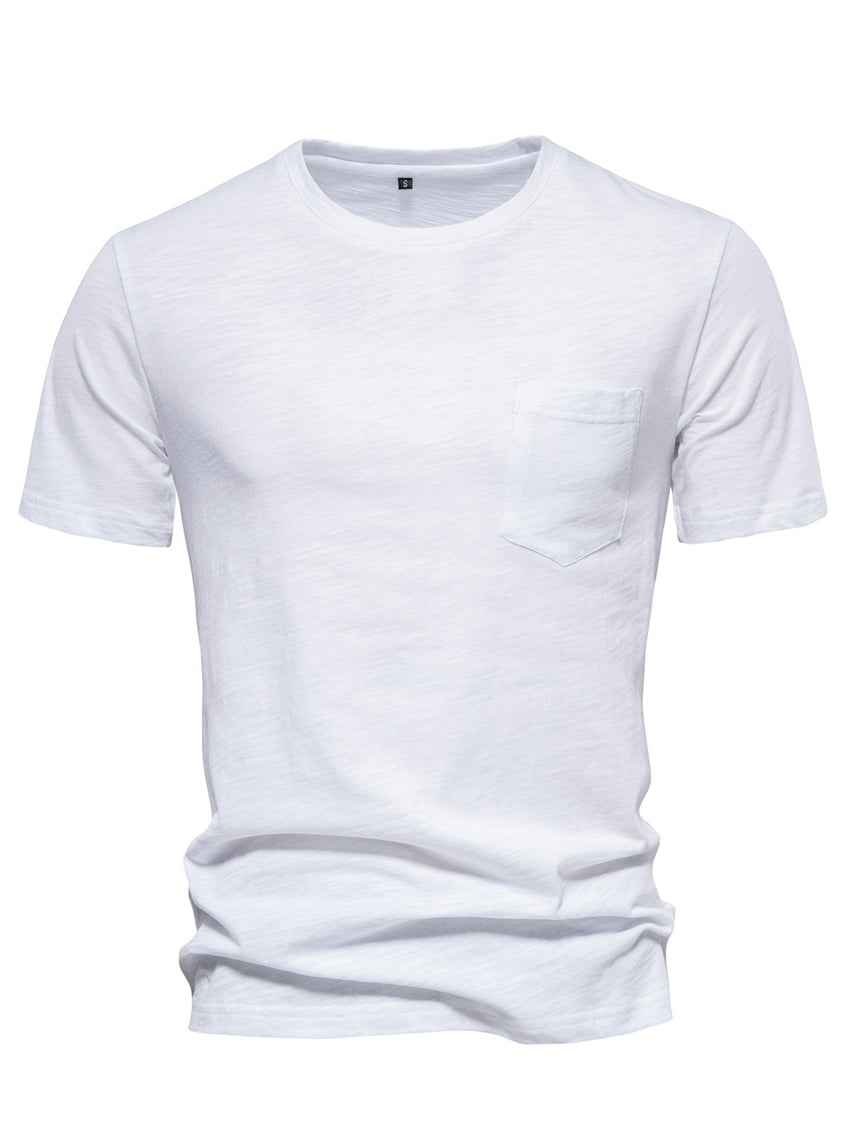 Men's Round Neck Pocket Cotton Short Sleeve T-shirt