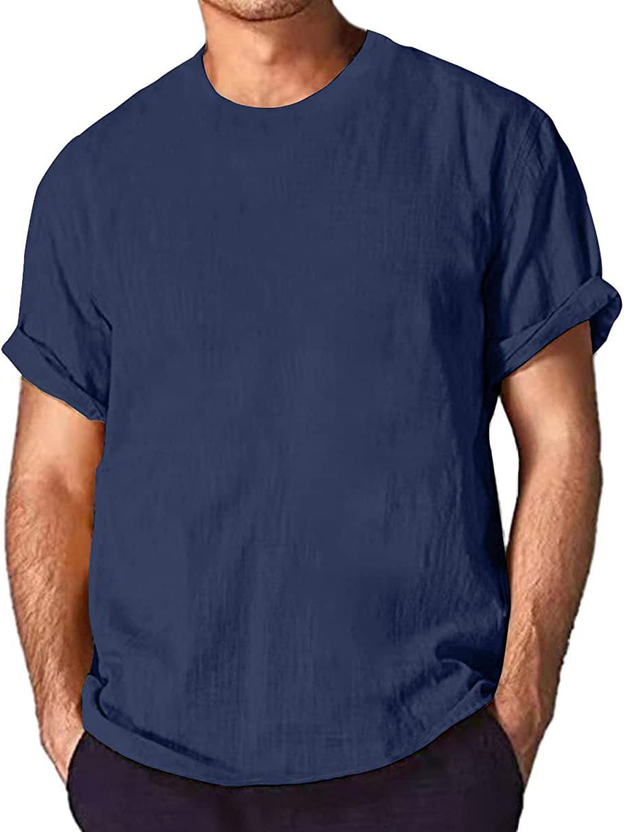 Men's Solid Color Cotton And Linen Short-sleeved T-shirt