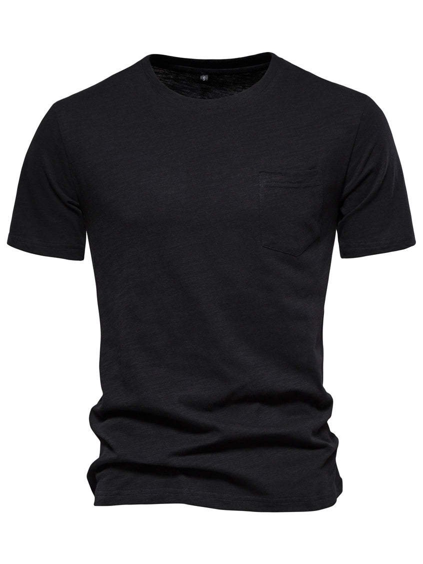 Men's Round Neck Pocket Cotton Short Sleeve T-shirt