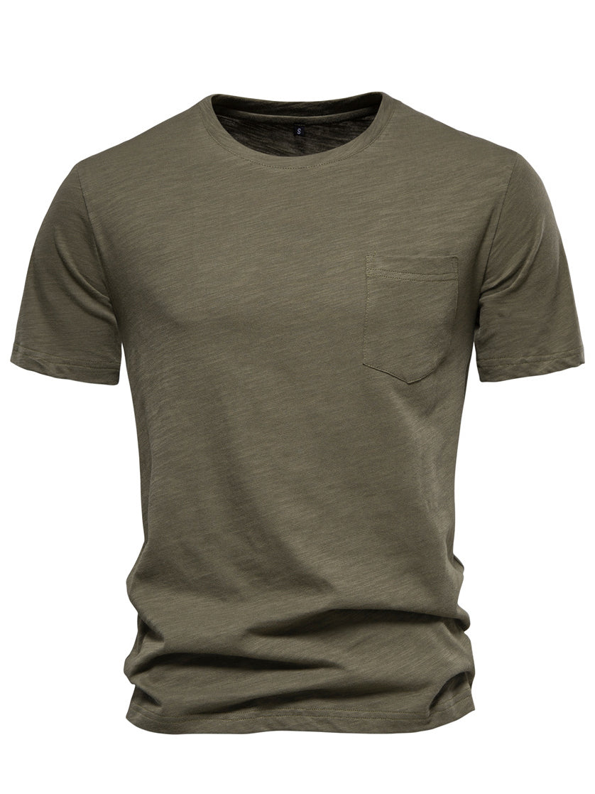 Men's Round Neck Pocket Cotton Short Sleeve T-shirt