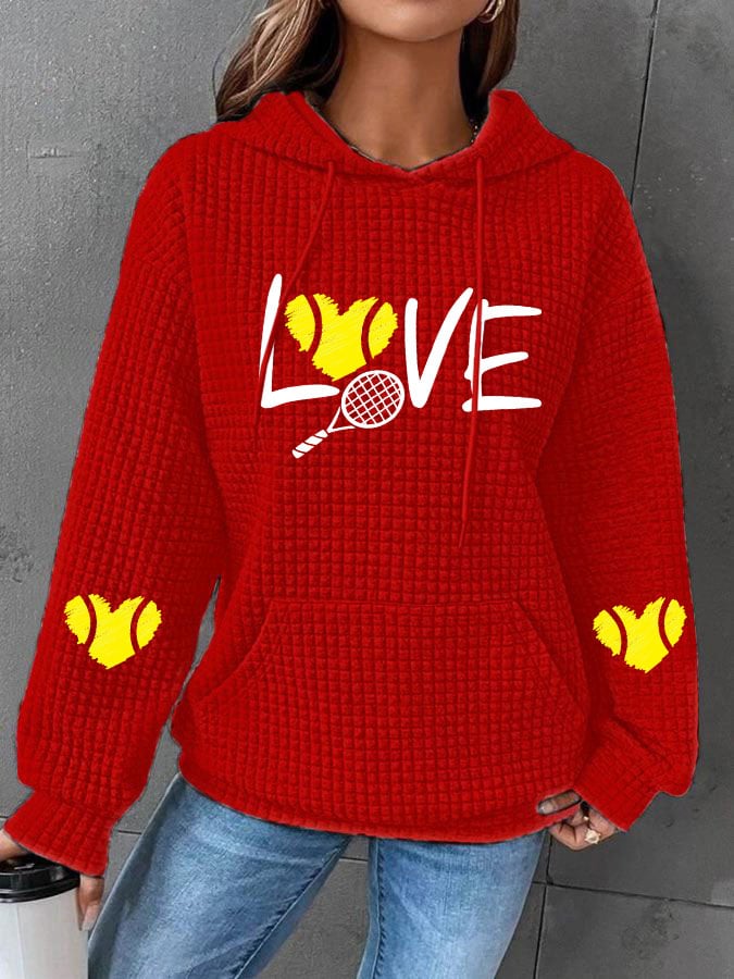 Women's love tennis printed waffle hooded sweatshirt