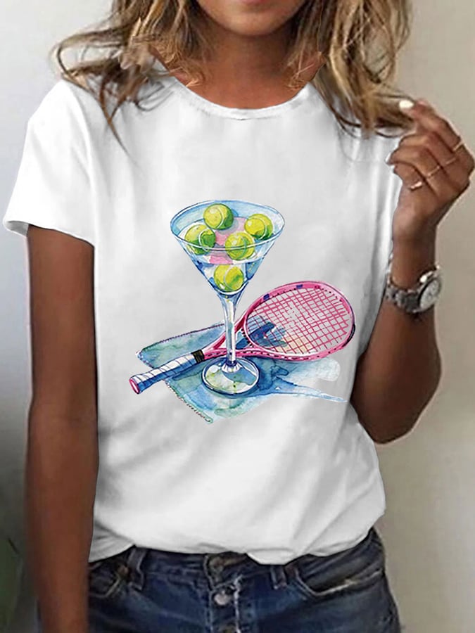 Women's Funny Tennis Print T-Shirt