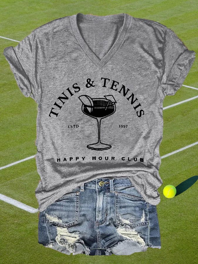 Women's Tinis And Tennis Casual V-Neck Tee