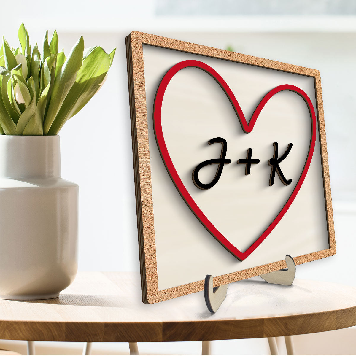 Personalized Initials Heart Sign Personalized 2-Layered Wooden Plaque, Tiered Tray Valentines Signs or Shelf Signs