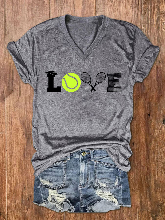 Women's Love Tennis Print V-Neck T-Shirt